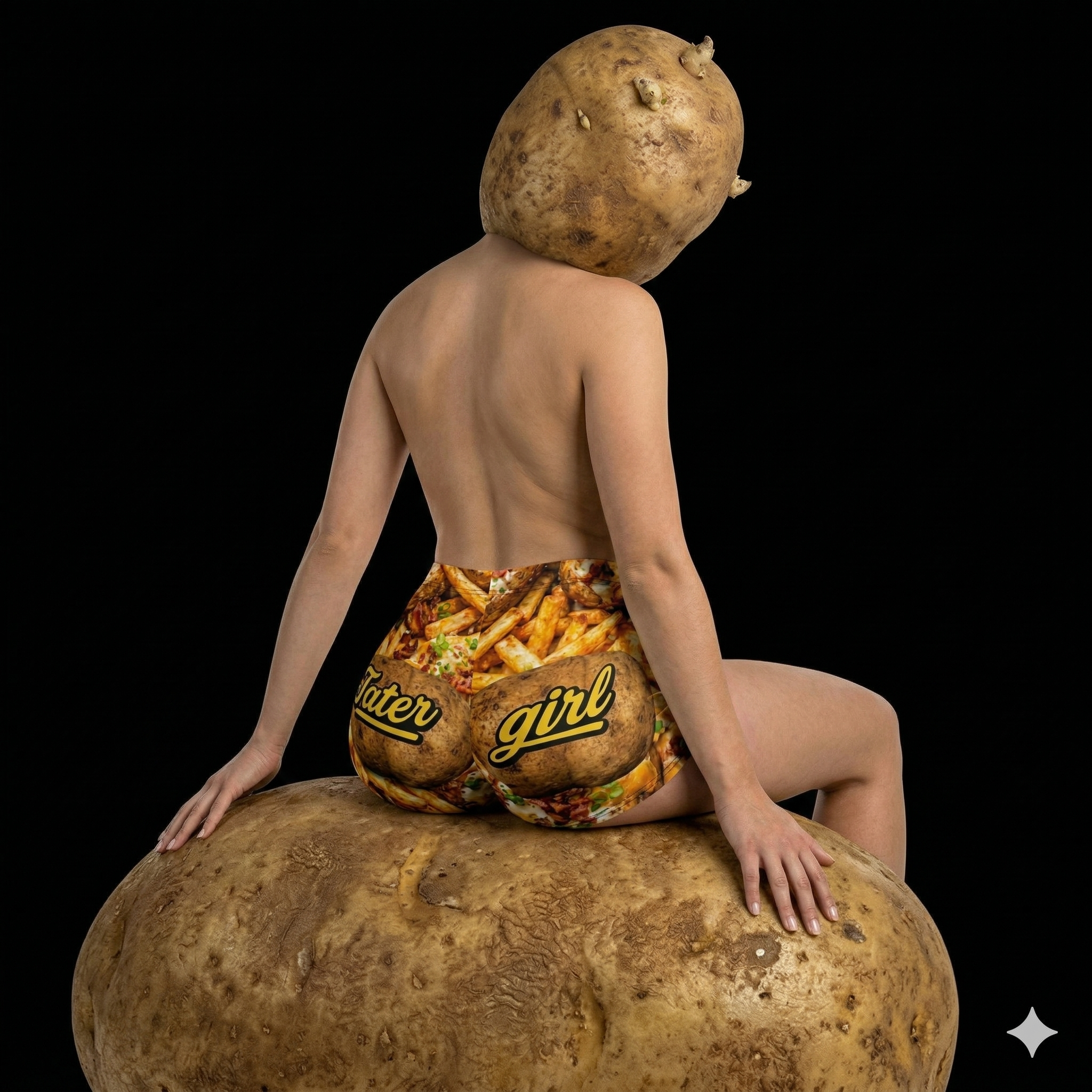 Tater Girl sitting on a potato
